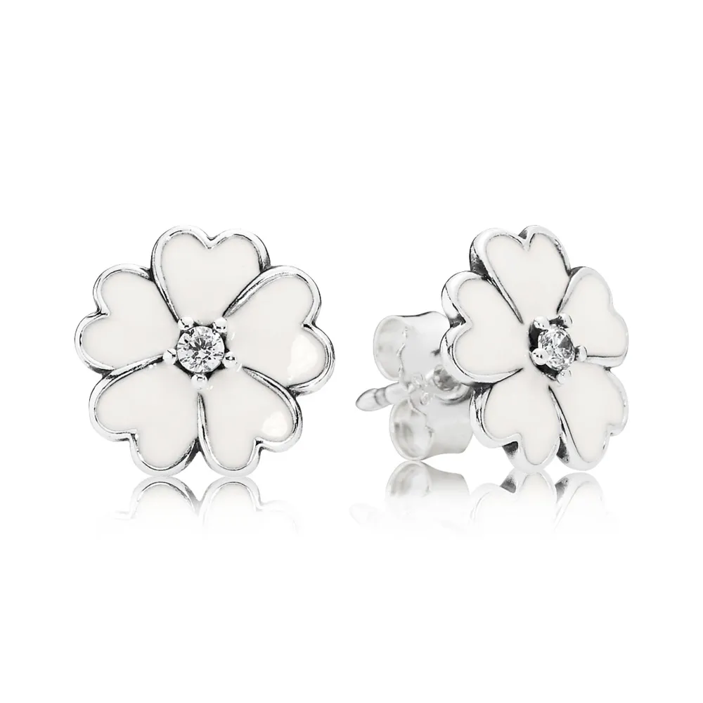 PANDORA White Primrose Flower Stud Earrings - 290569EN12