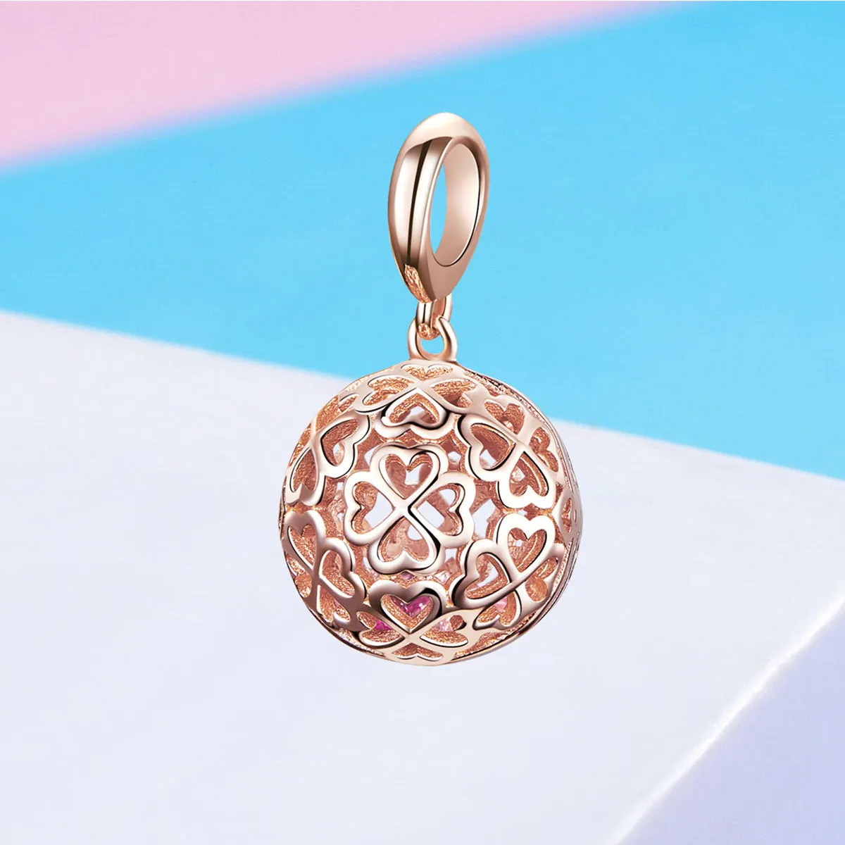 Pandora Style Rose Gold Motion Clover Pendant - SCC1127