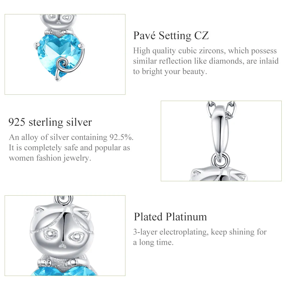 Pandora Style Silver Blue Cat Necklace - SCN331