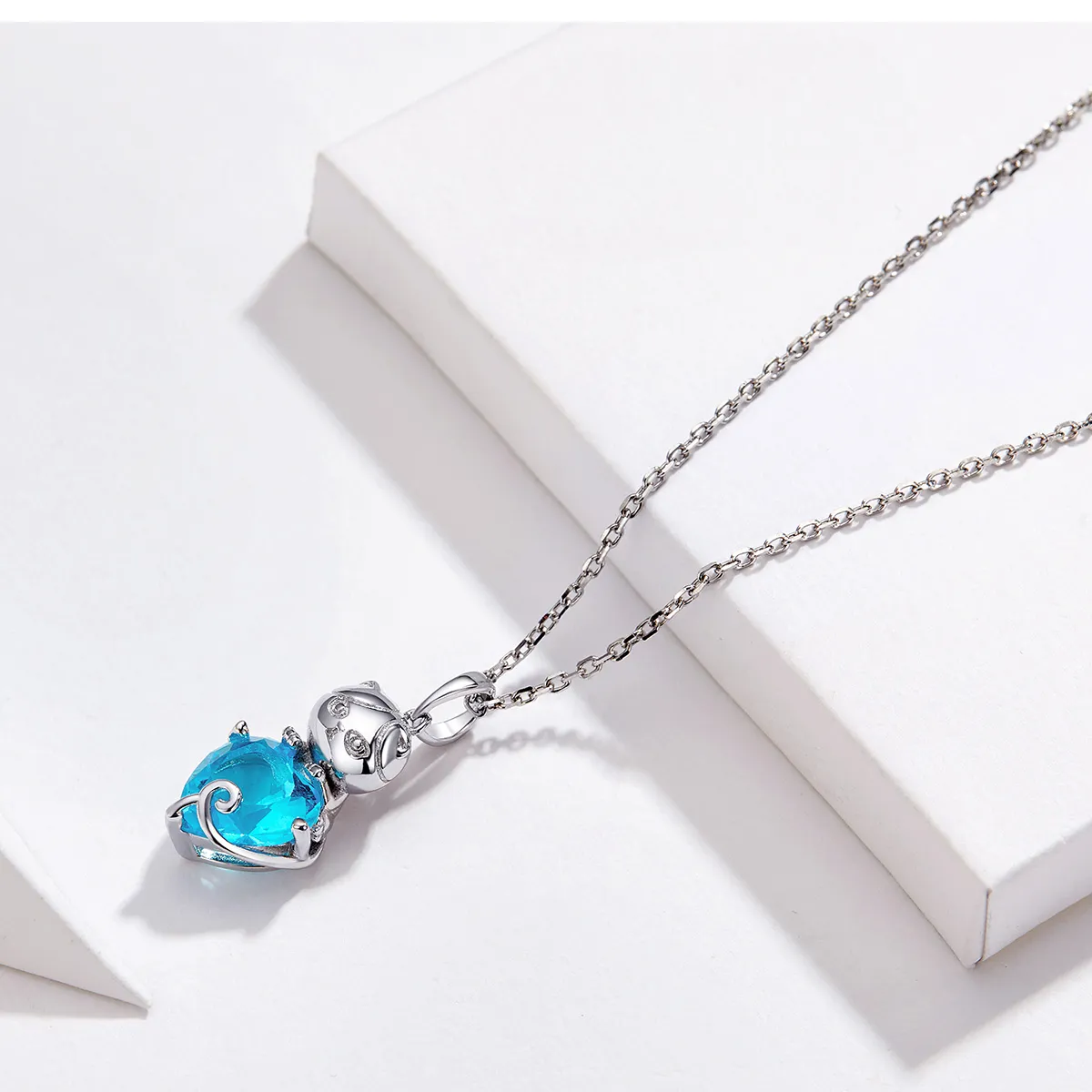 Pandora Style Silver Blue Cat Necklace - SCN331