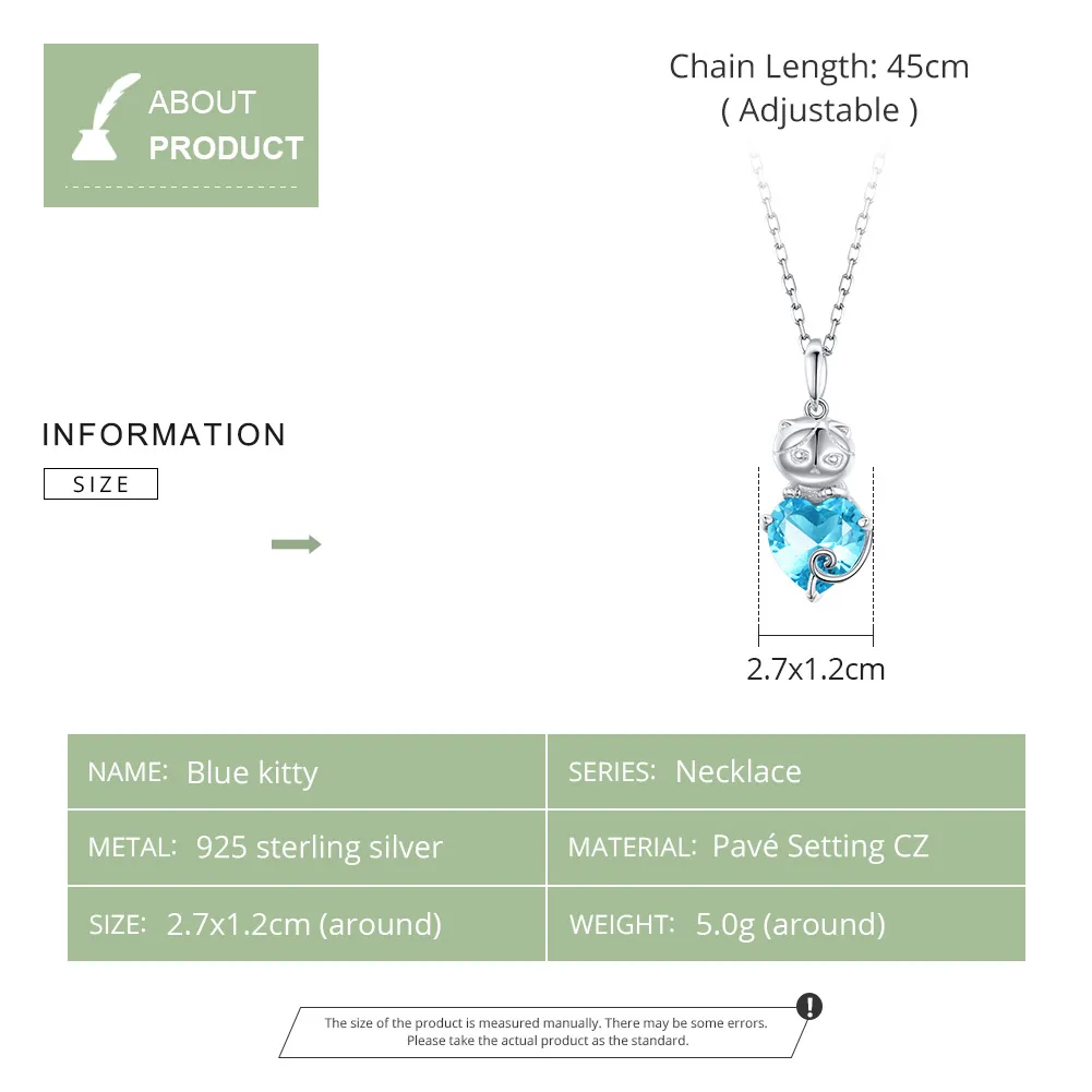 Pandora Style Silver Blue Cat Necklace - SCN331