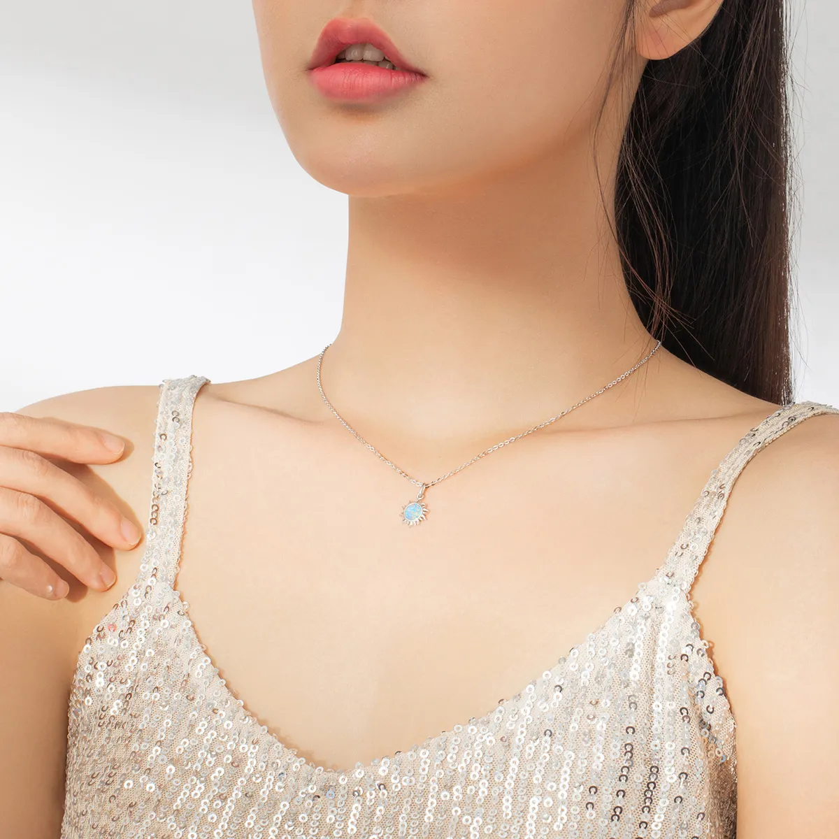 Pandora Style Silver Blue Sun Necklace - SCN399