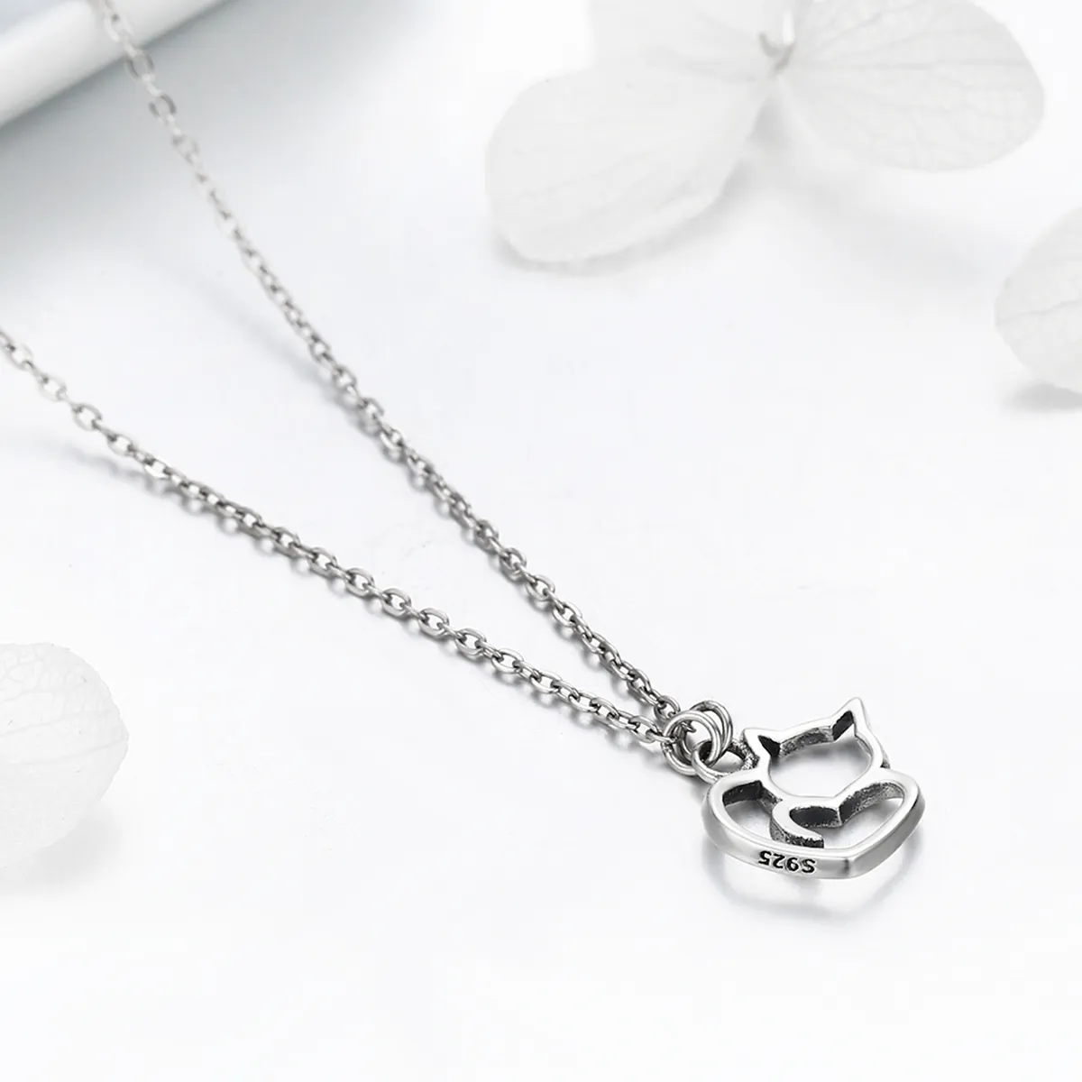 Pandora Style Silver Dumb Cat Pendant Necklace - SCN188