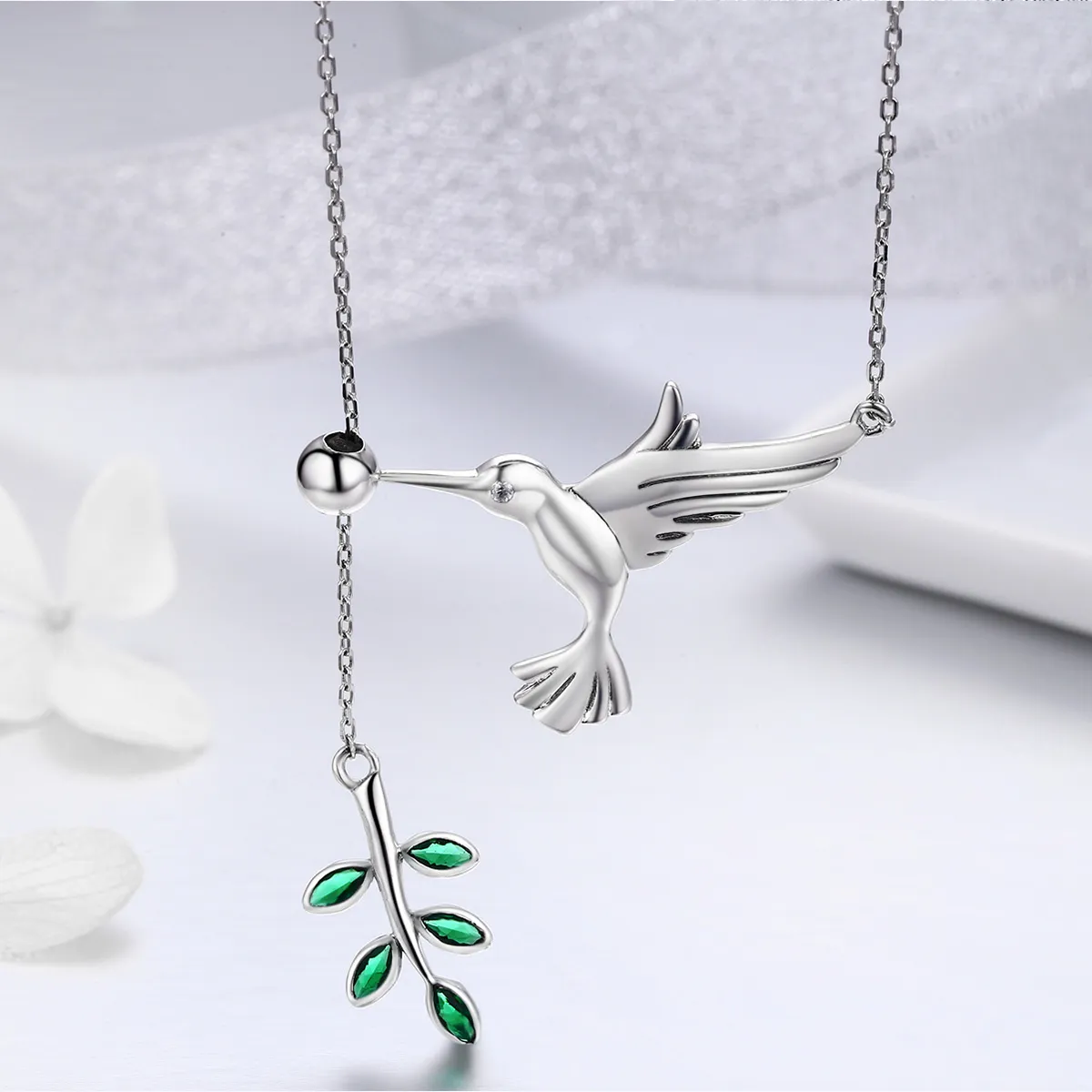 Pandora Style Silver Greetings From Hummingbirds Necklace - SCN217