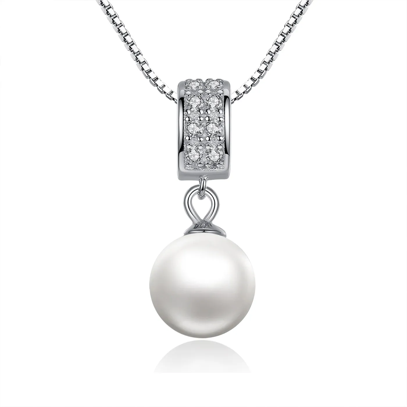 pandora style silver necklace with pearl scn030