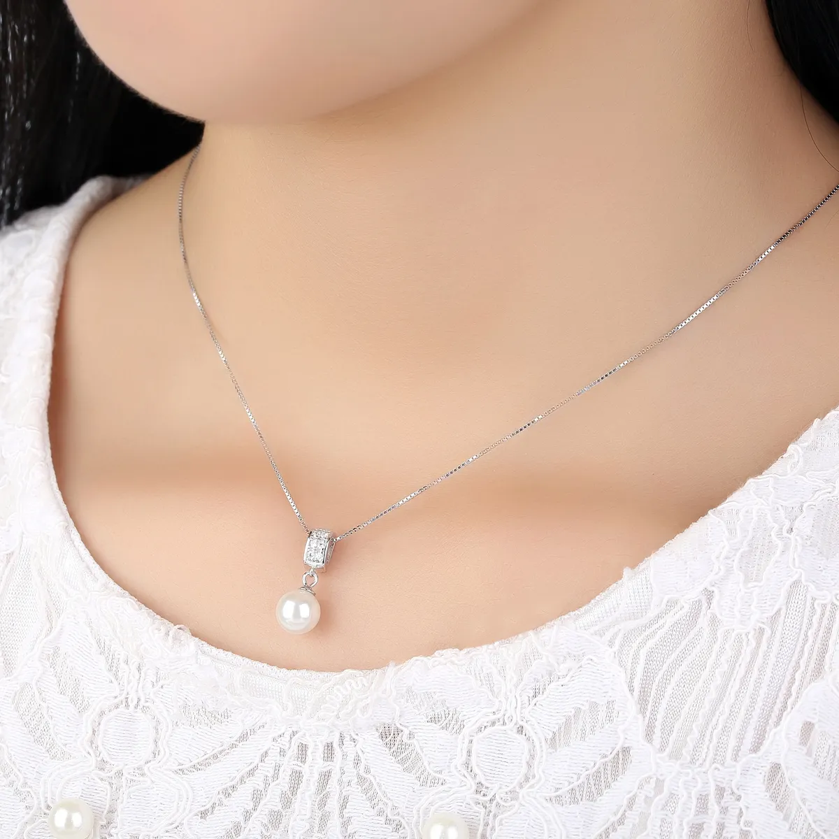 Pandora Style Silver Necklace with Pearl - SCN030