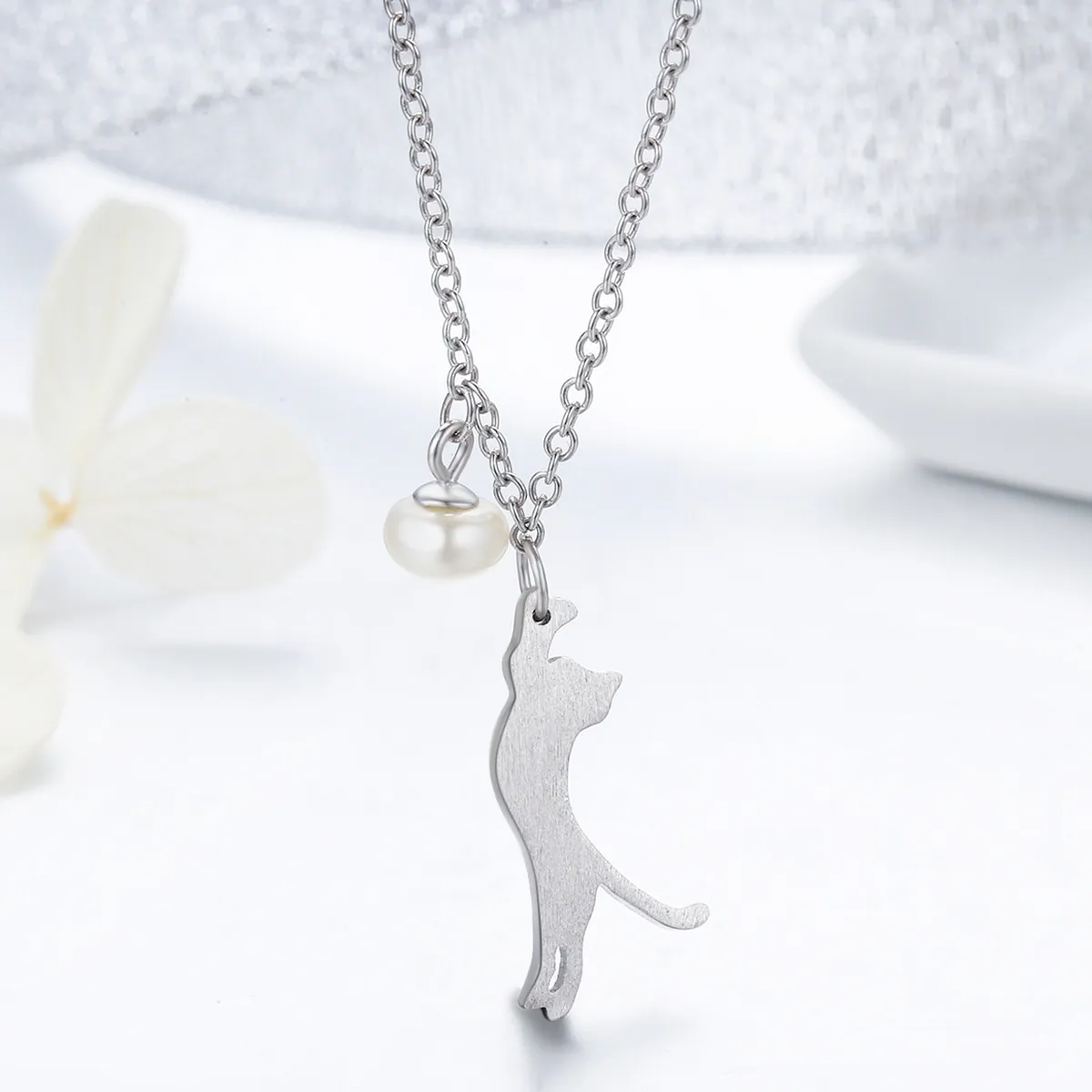 Pandora Style Silver Playful Kitten Necklace - SCN175