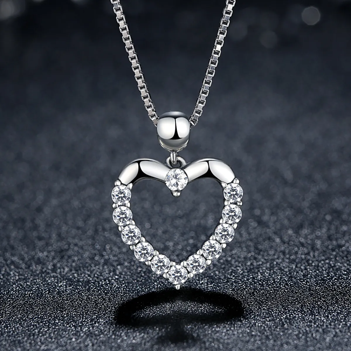 Pandora Style Silver Sparkle Heart Necklace - SCN025