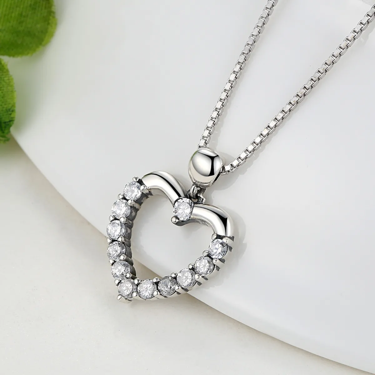 Pandora Style Silver Sparkle Heart Necklace - SCN025