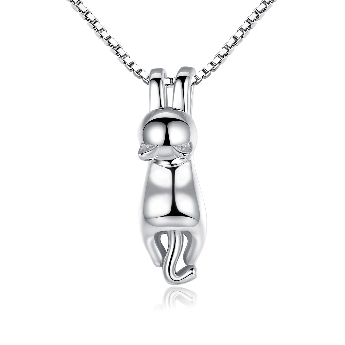 Pandora Style Silver Stretching Kitten Necklace - SCN032