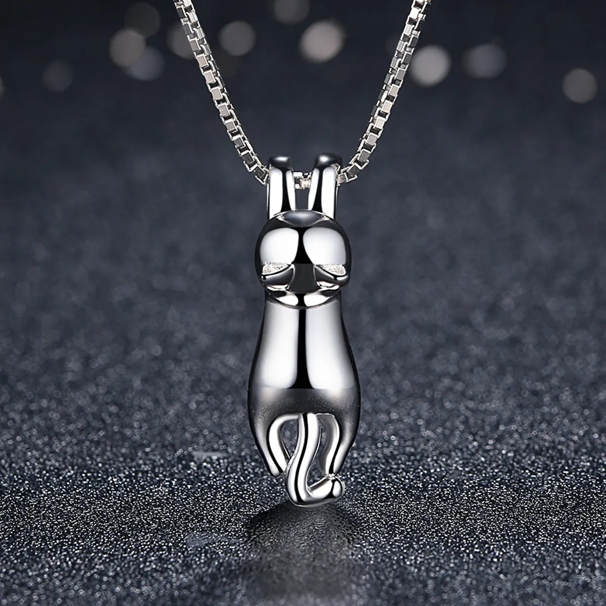 Pandora Style Silver Stretching Kitten Necklace - SCN032