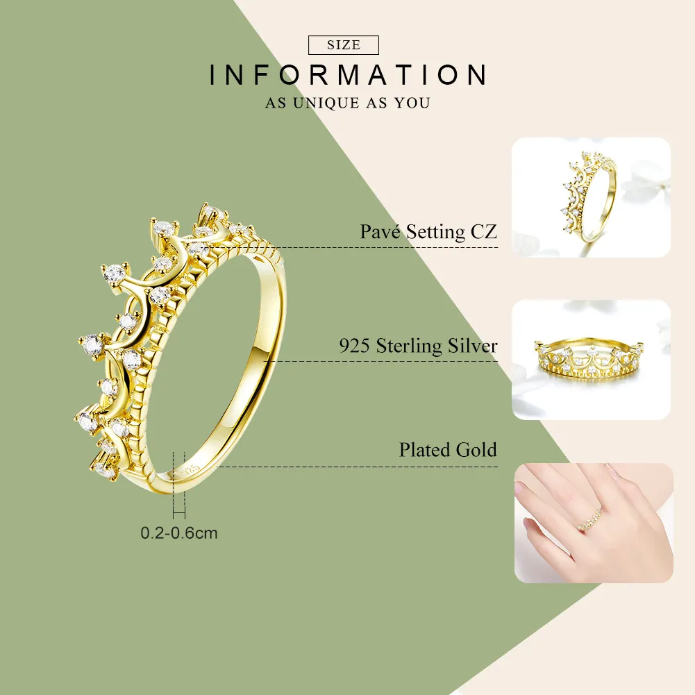 Pandora Style Gold-Plated Crown Ring - SCR493