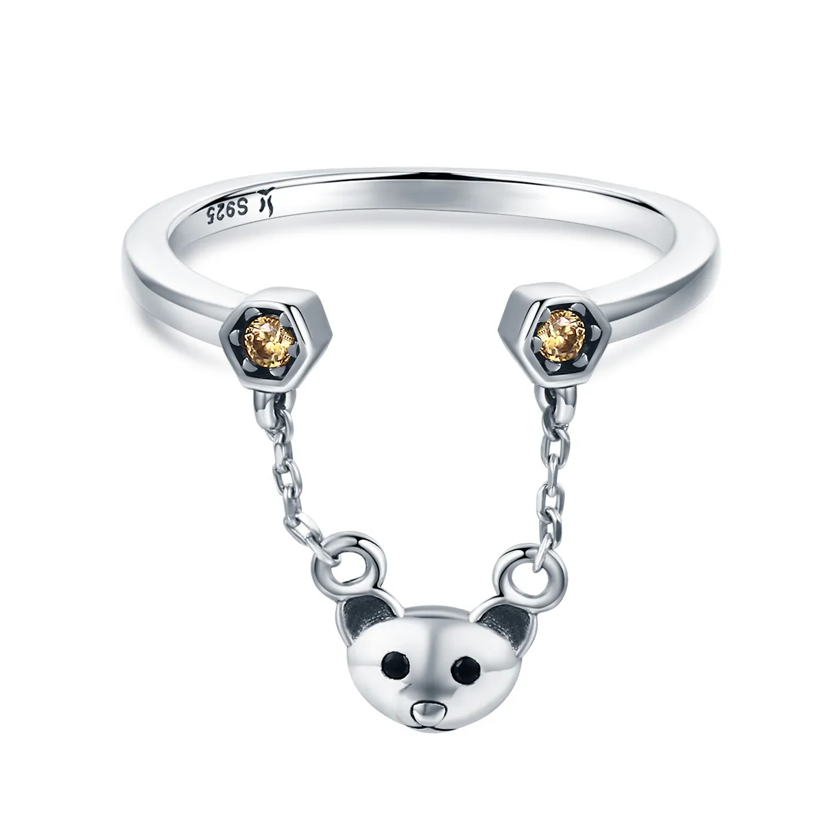 pandora style silver bear story ring scr307