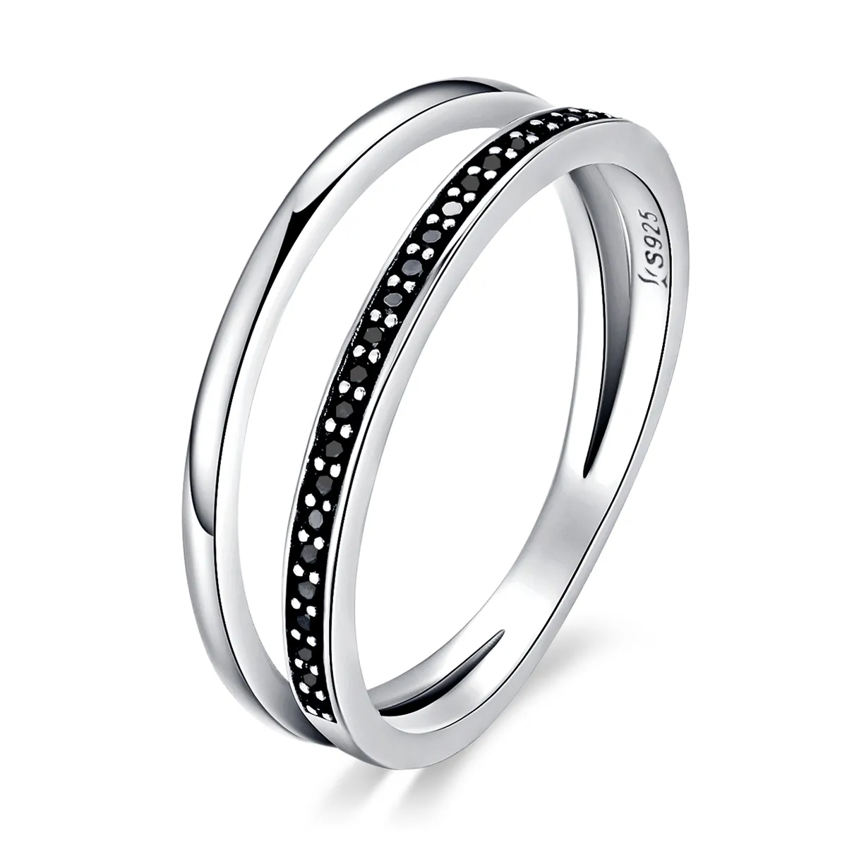 pandora style silver black and white movement ring scr082