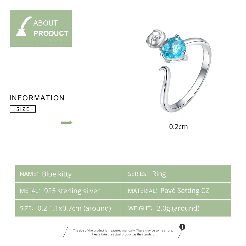 Pandora Style Silver Blue Kitty Ring - SCR533