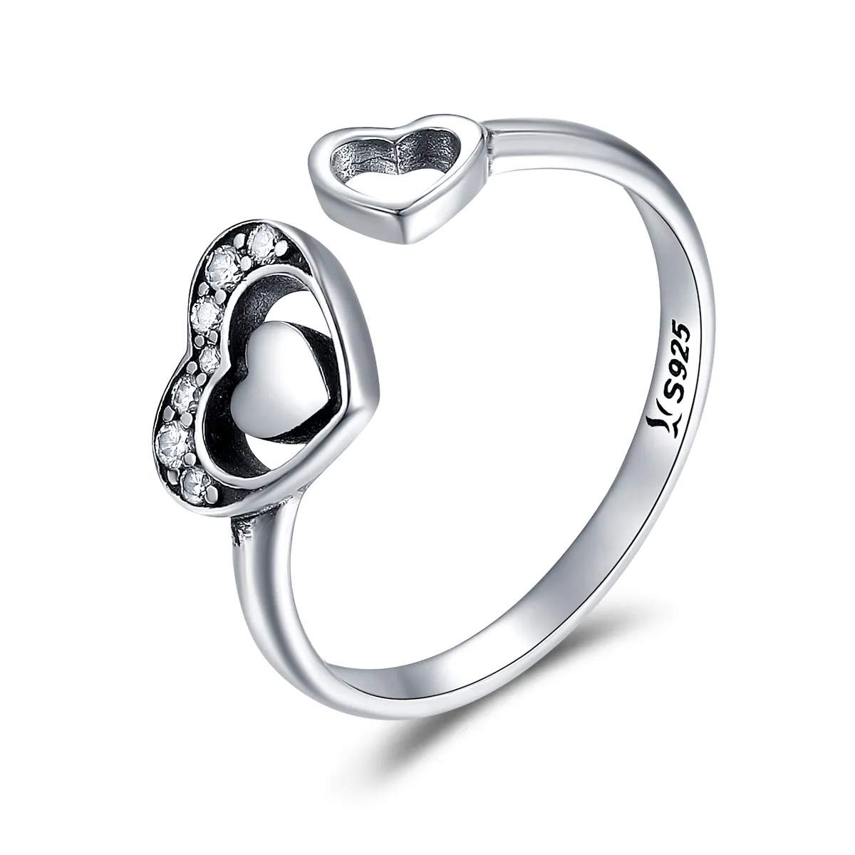 pandora style silver concomitant two hearts ring scr168