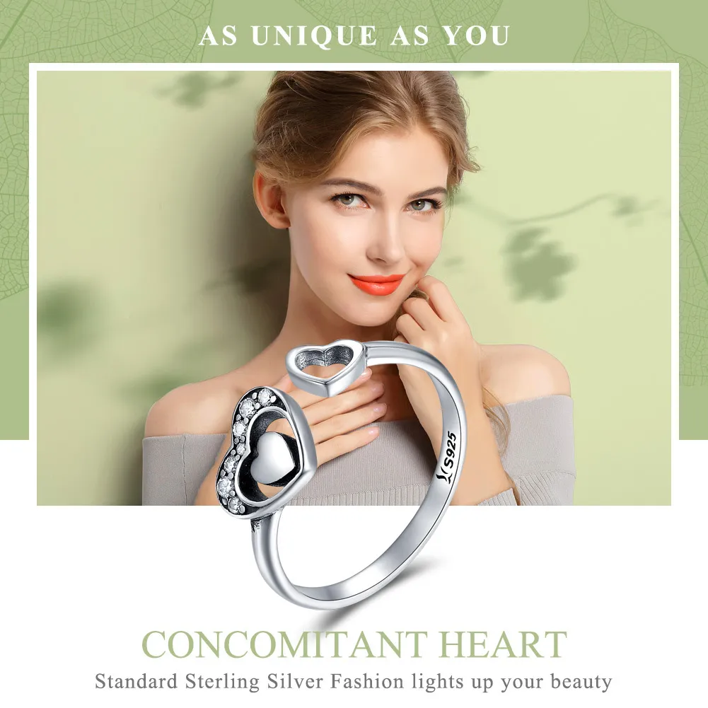 Pandora Style Silver Concomitant Two Hearts Ring - SCR168