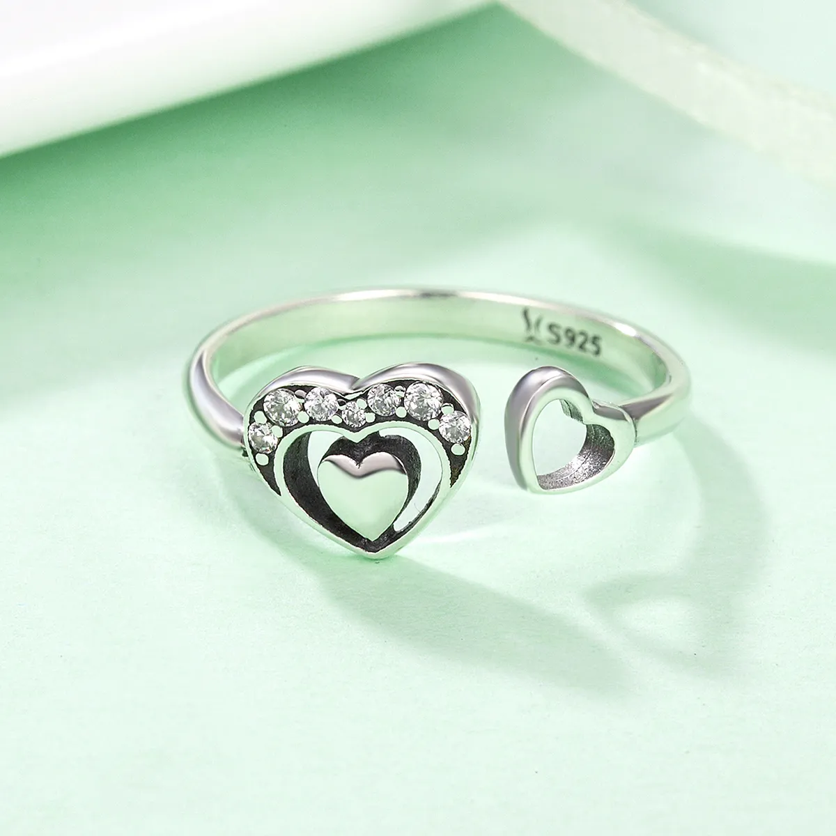 Pandora Style Silver Concomitant Two Hearts Ring - SCR168