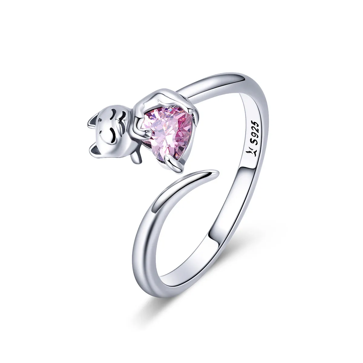 Pandora Style Silver Cute Cat Ring - SCR446