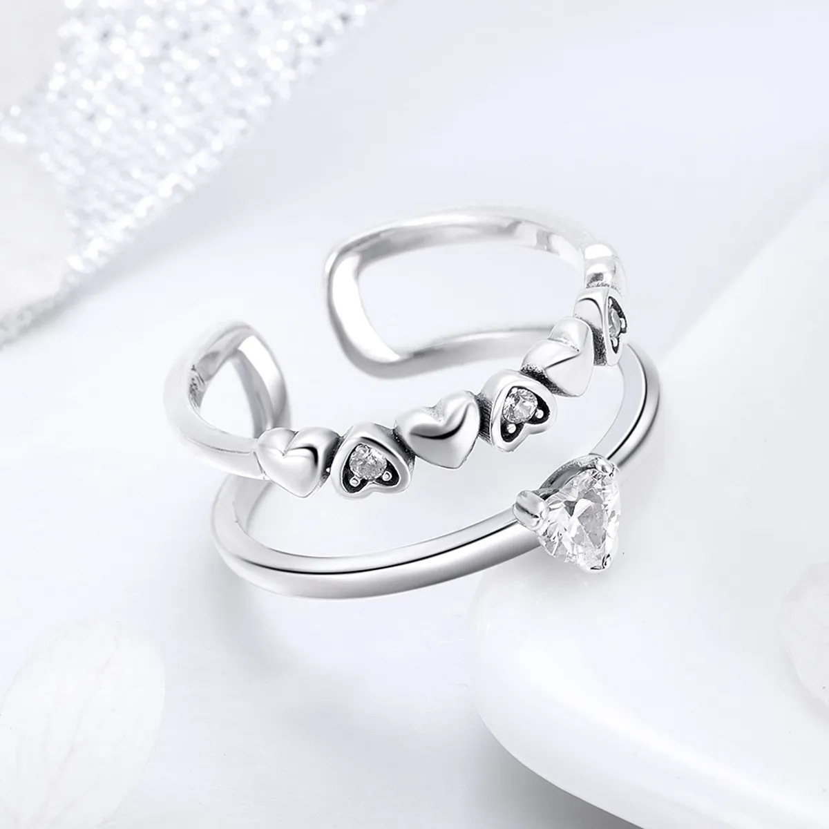 Pandora Style Silver Exquisite Heart Ring - SCR429