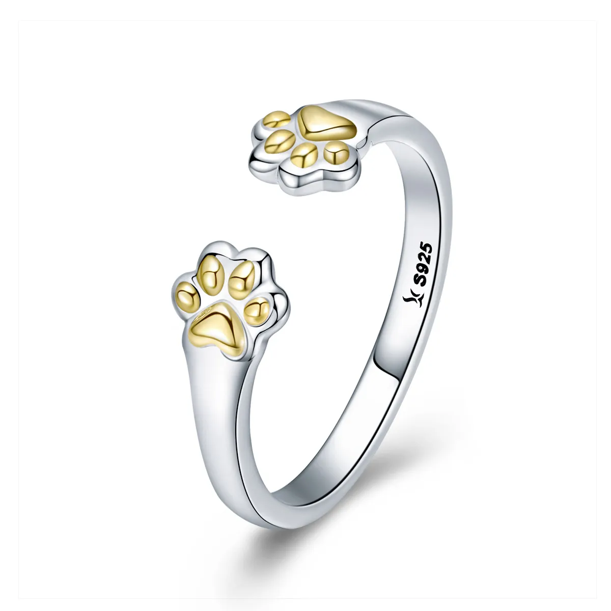 Pandora Style Silver & Gold-Plated Cat Paw Ring - SCR430