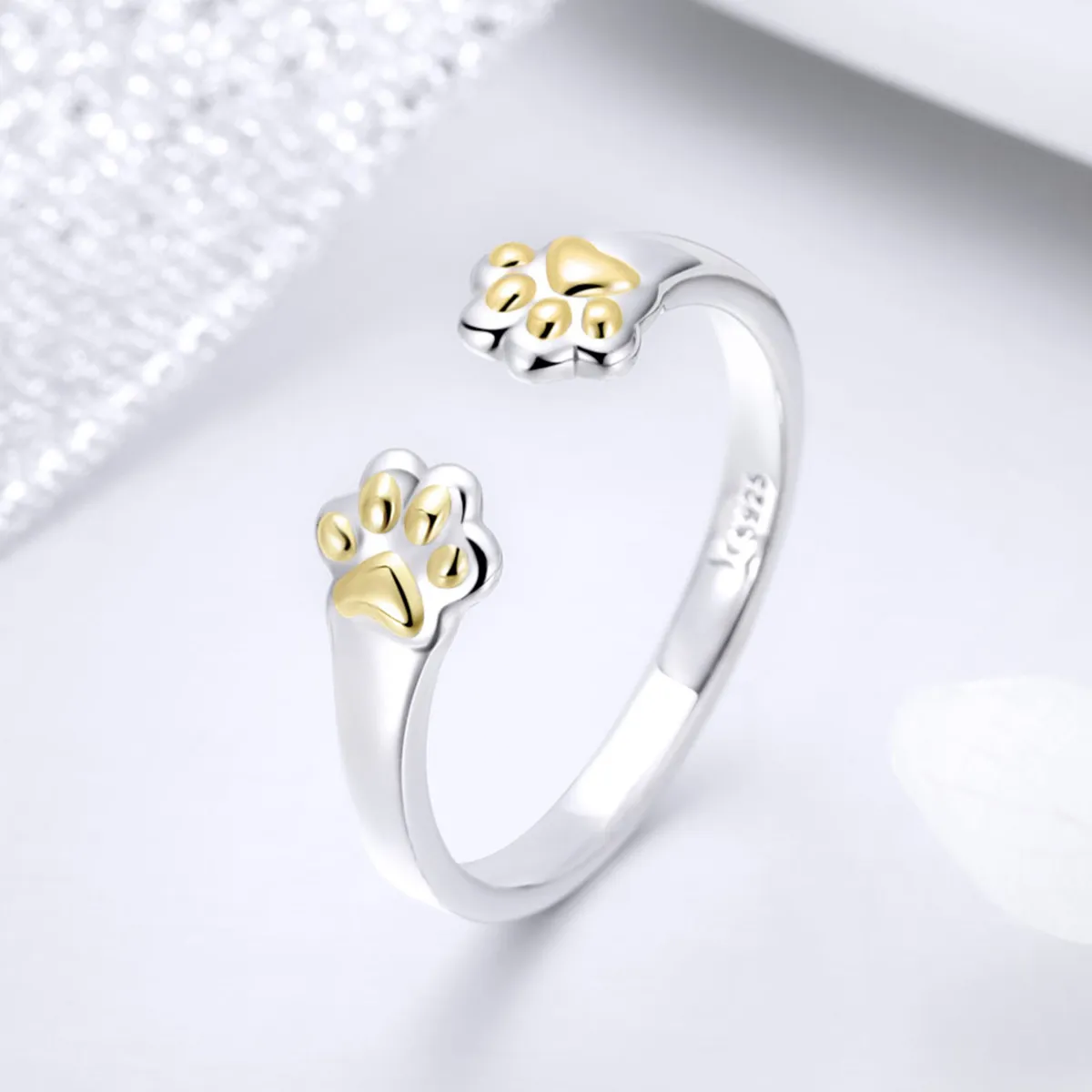 Pandora Style Silver & Gold-Plated Cat Paw Ring - SCR430