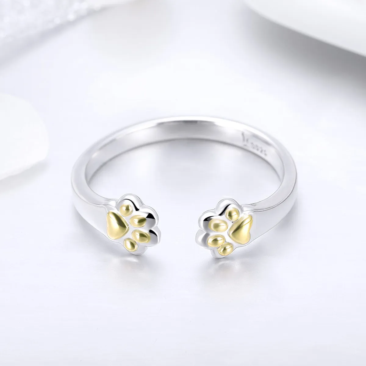 Pandora Style Silver & Gold-Plated Cat Paw Ring - SCR430