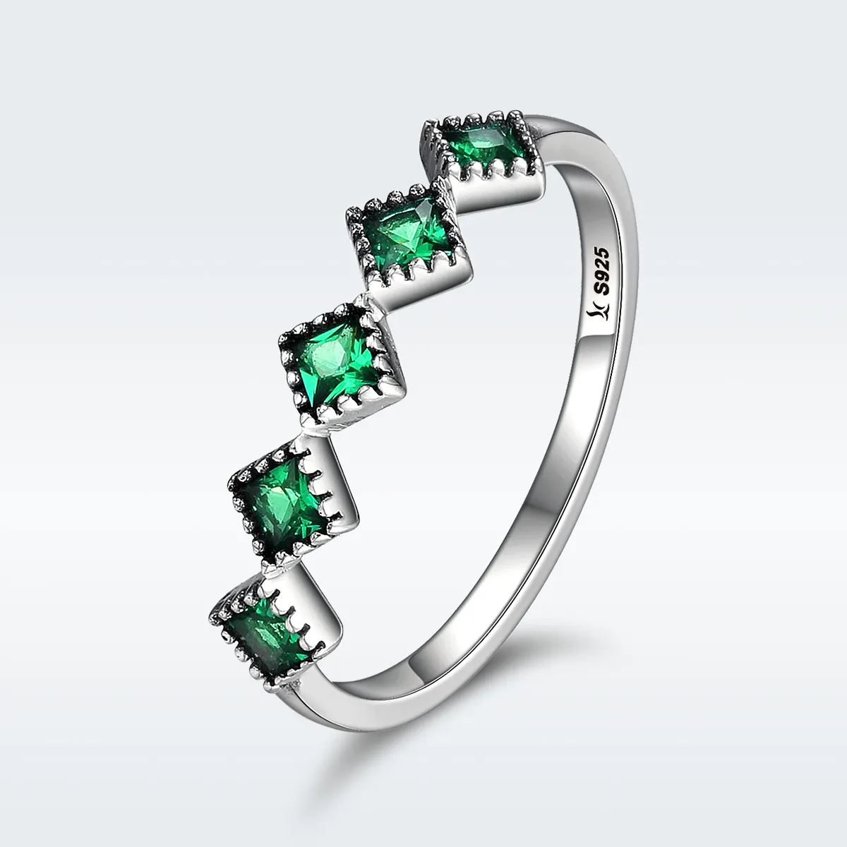 pandora style silver green rhyme ring scr097