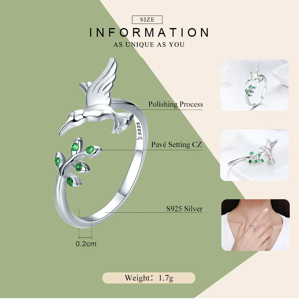 Pandora Style Silver Greetings From Hummingbirds Ring - SCR323