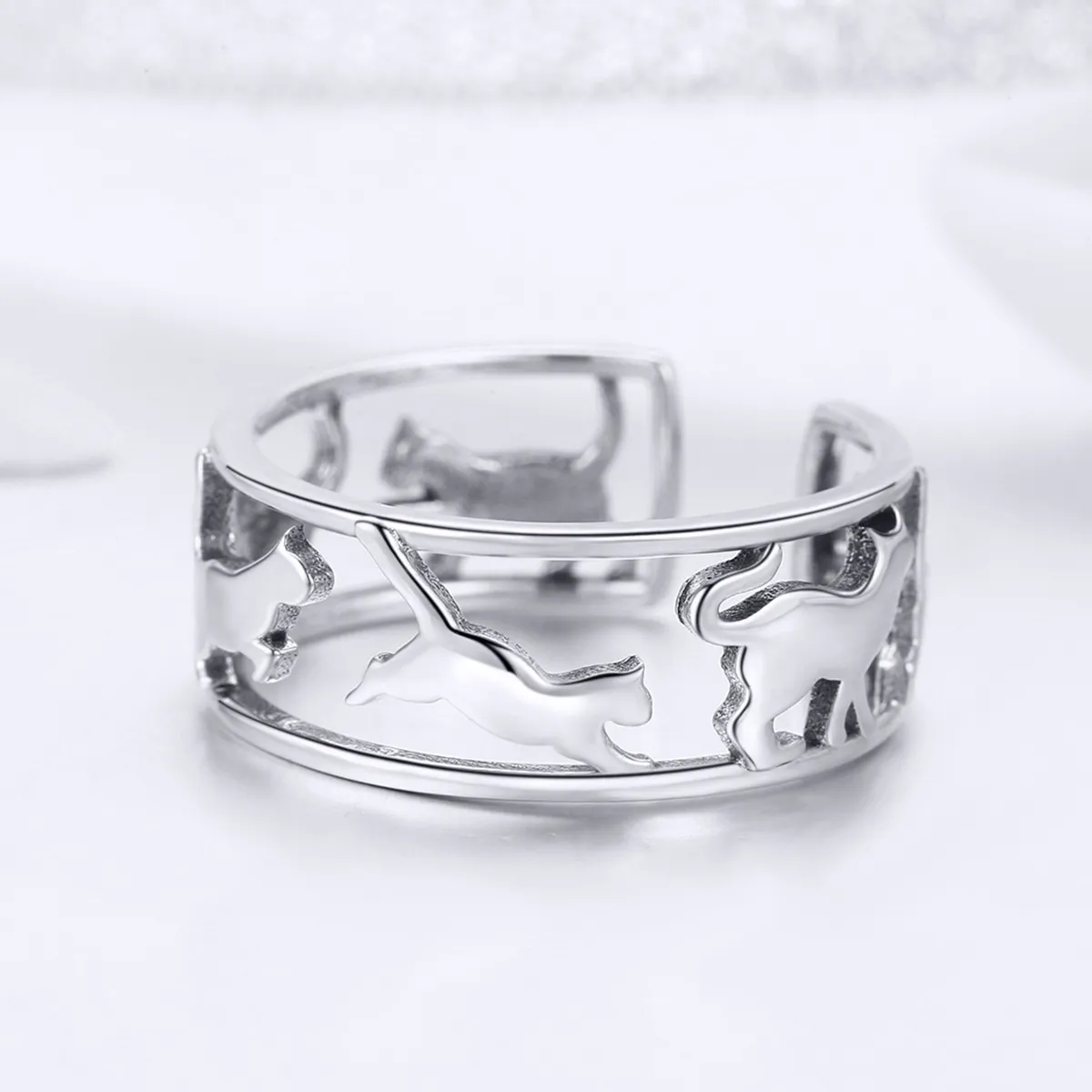 Pandora Style Silver Happy Cats Ring - SCR473