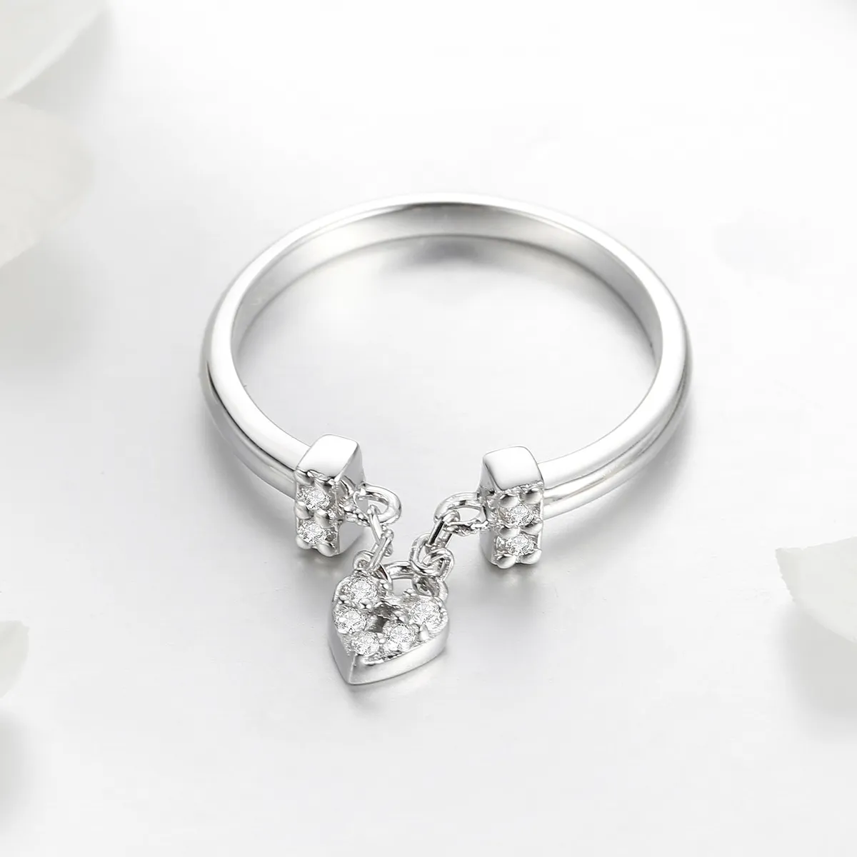 Pandora Style Silver Heart Lock Ring - SCR466