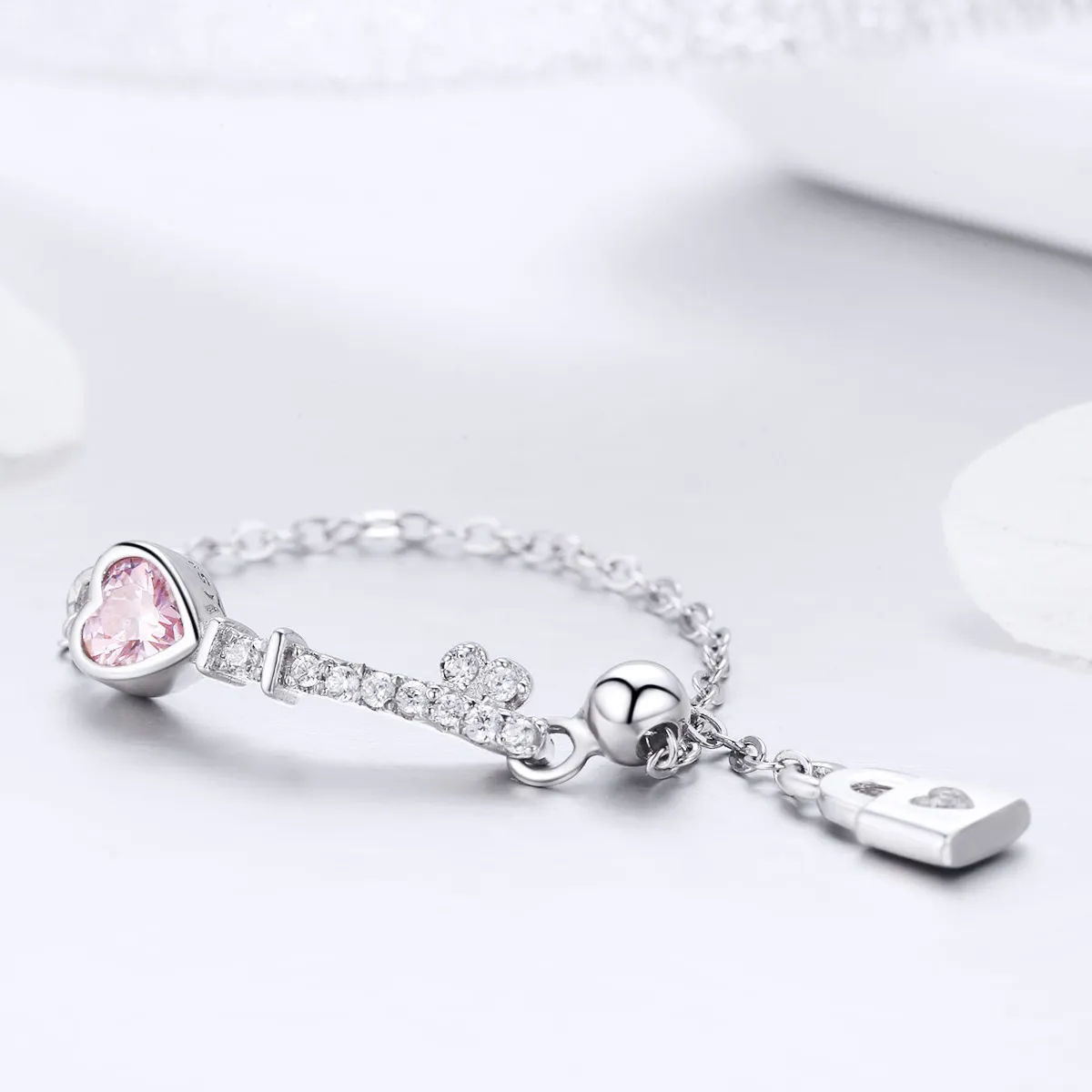 Pandora Style Silver Key of Heart Lock Ring - SCR425