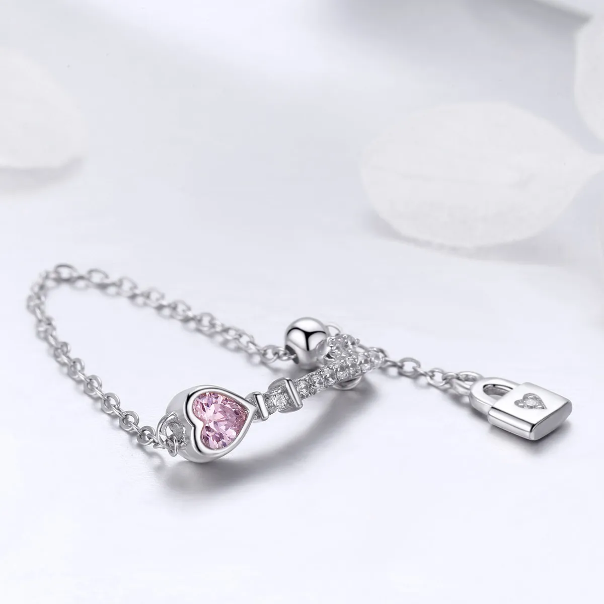 Pandora Style Silver Key of Heart Lock Ring - SCR425