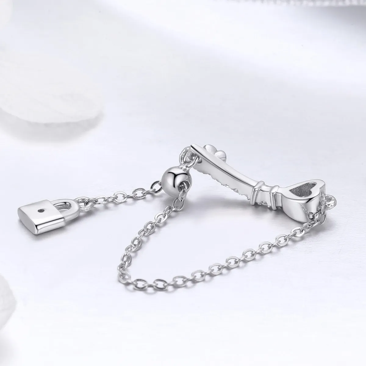 Pandora Style Silver Key of Heart Lock Ring - SCR425