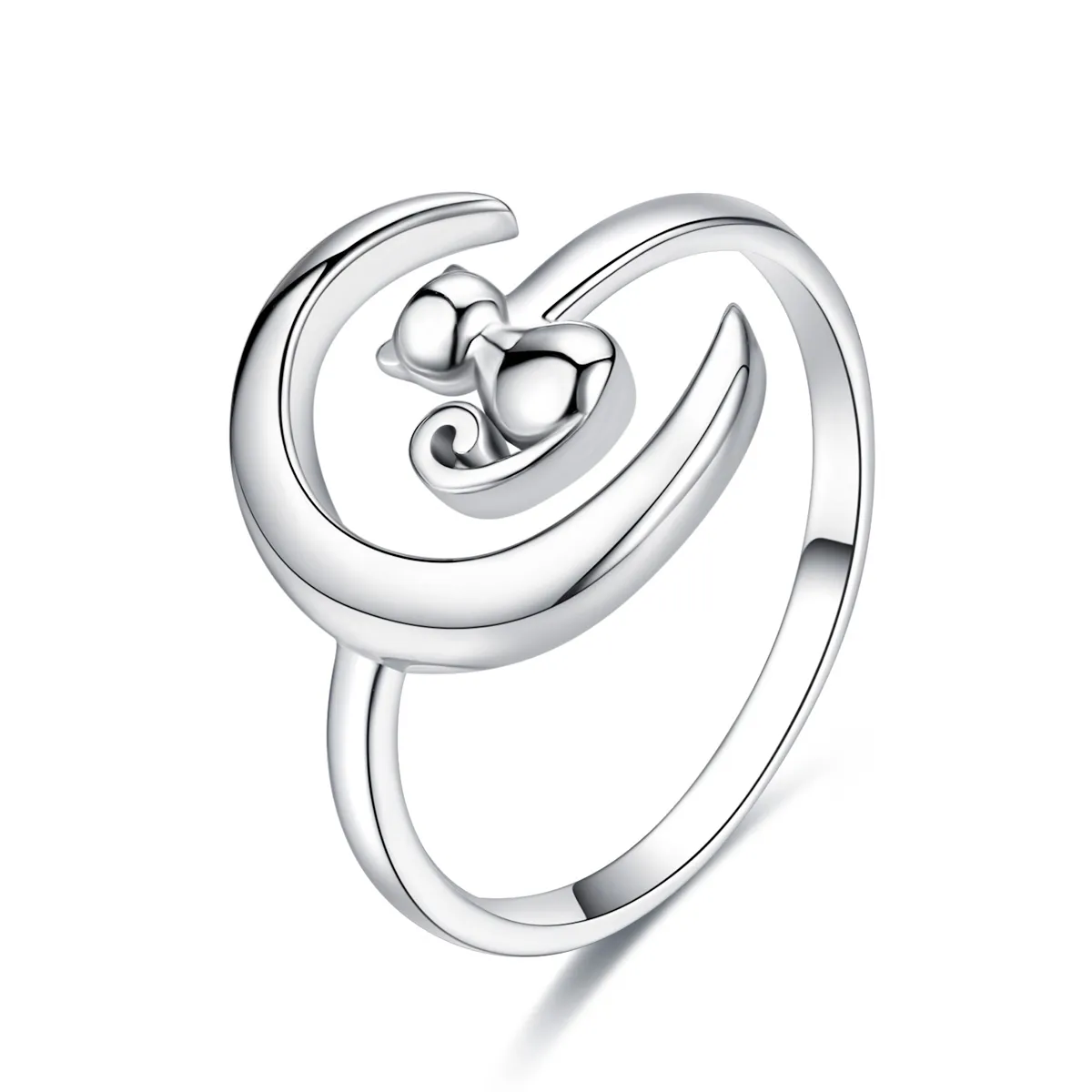 pandora style silver moon & cat ring scr451