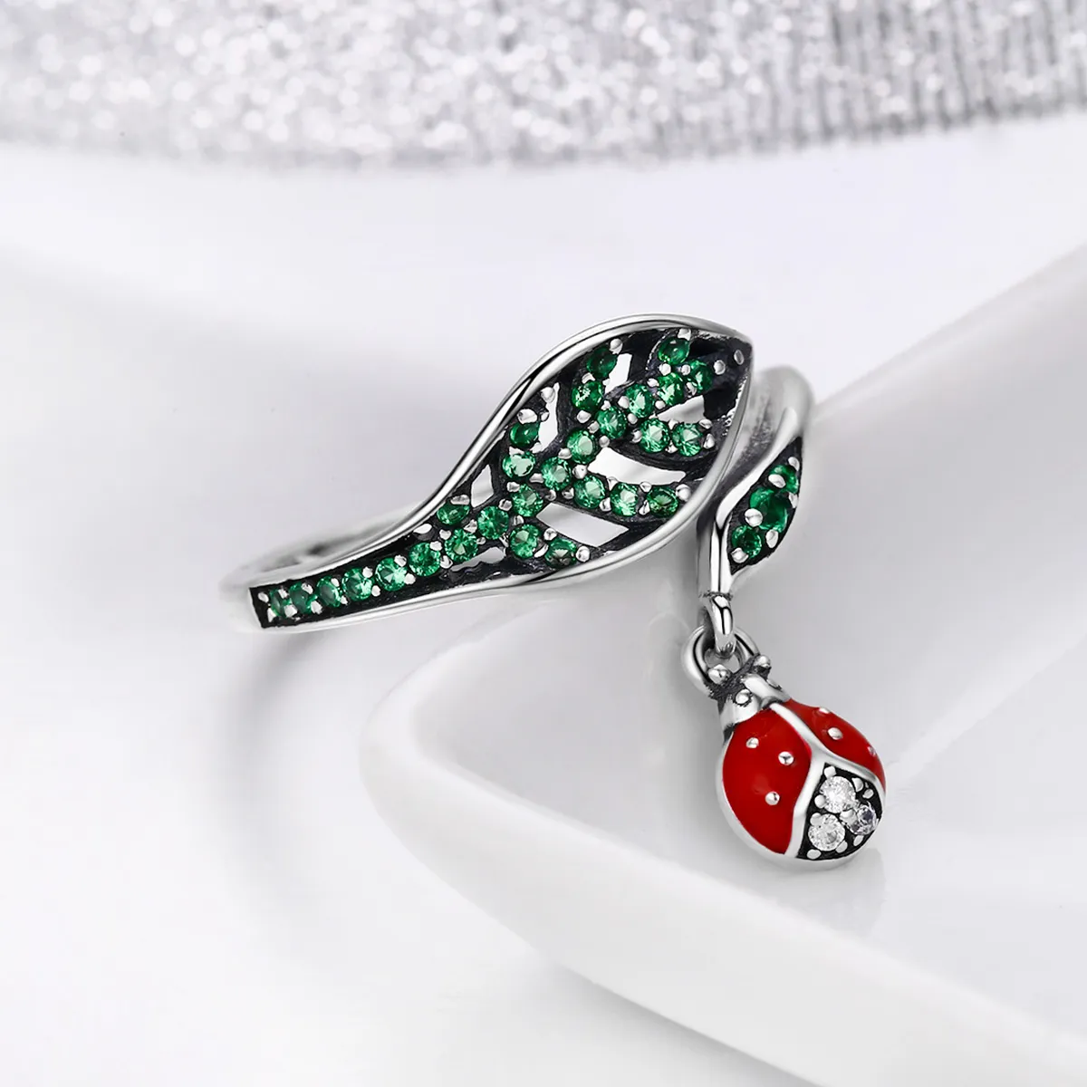 Pandora Style Silver Resting Ladybug Ring - SCR310