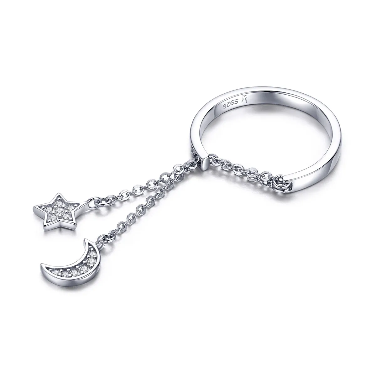 pandora style silver star & moon ring scr407