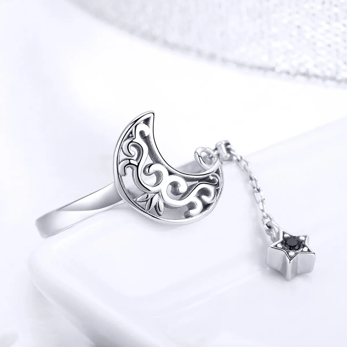 Pandora Style Silver Starlight Moon Ring - SCR479